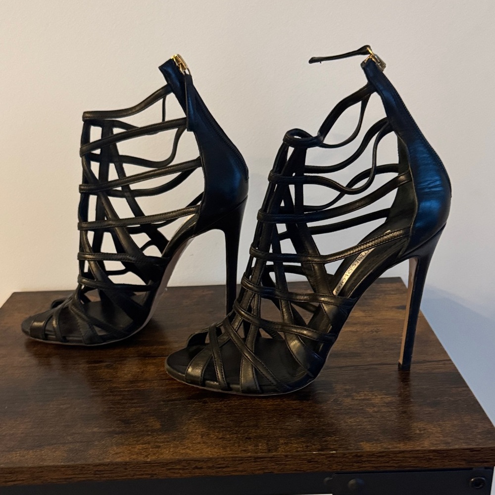 Gianmarco Lorenzi Black Strappy Cage High-Heel Sandals - Picture 4 of 6